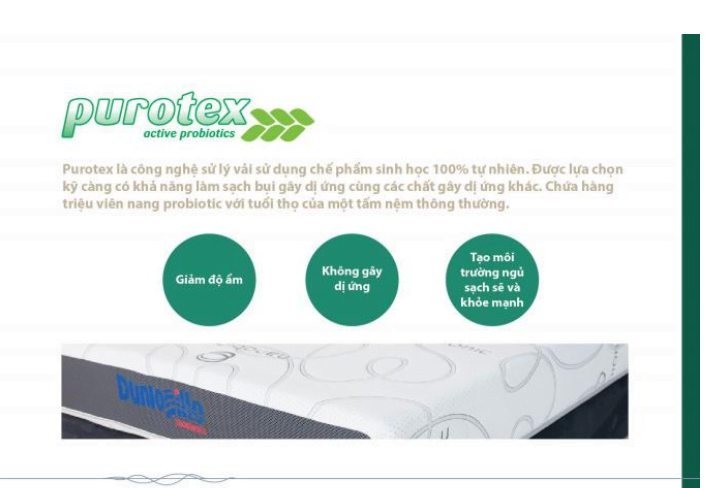 Công nghệ Purotex giúp làm sạch bụi, giảm dộ ẩm và các chất gây dị ứng